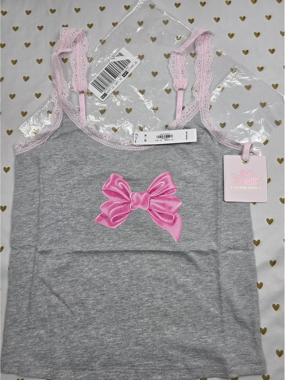 Victorias Secret PINK LOVESHACKFANCY Cotton Cami Tank top Ruffle BOW NEW Medium